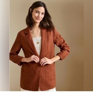 Euc Eileen Fisher Brick Red rust orange 100% Linen Blazer size small